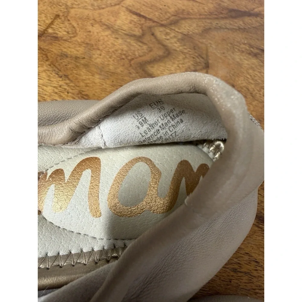 Sam Edelman Women's 9 Nude  Leather Round Toe Ballet Flats Shoes Embroidered